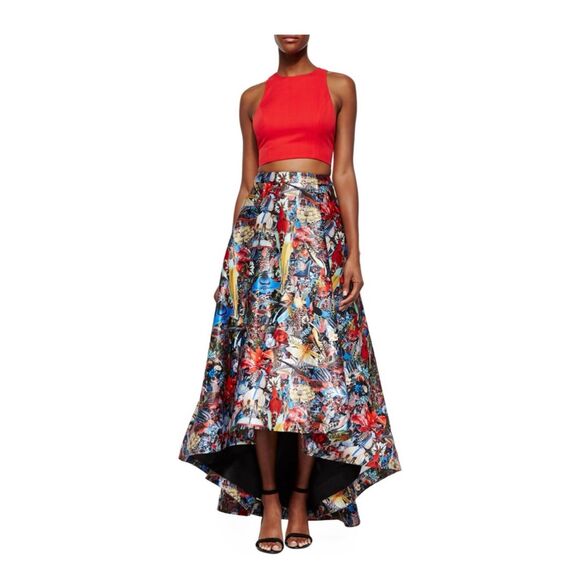 Alice + Olivia Island Watercolor Parson Pleated High Low Shirt Sz 8 Tropical Jun - Picture 1 of 16
